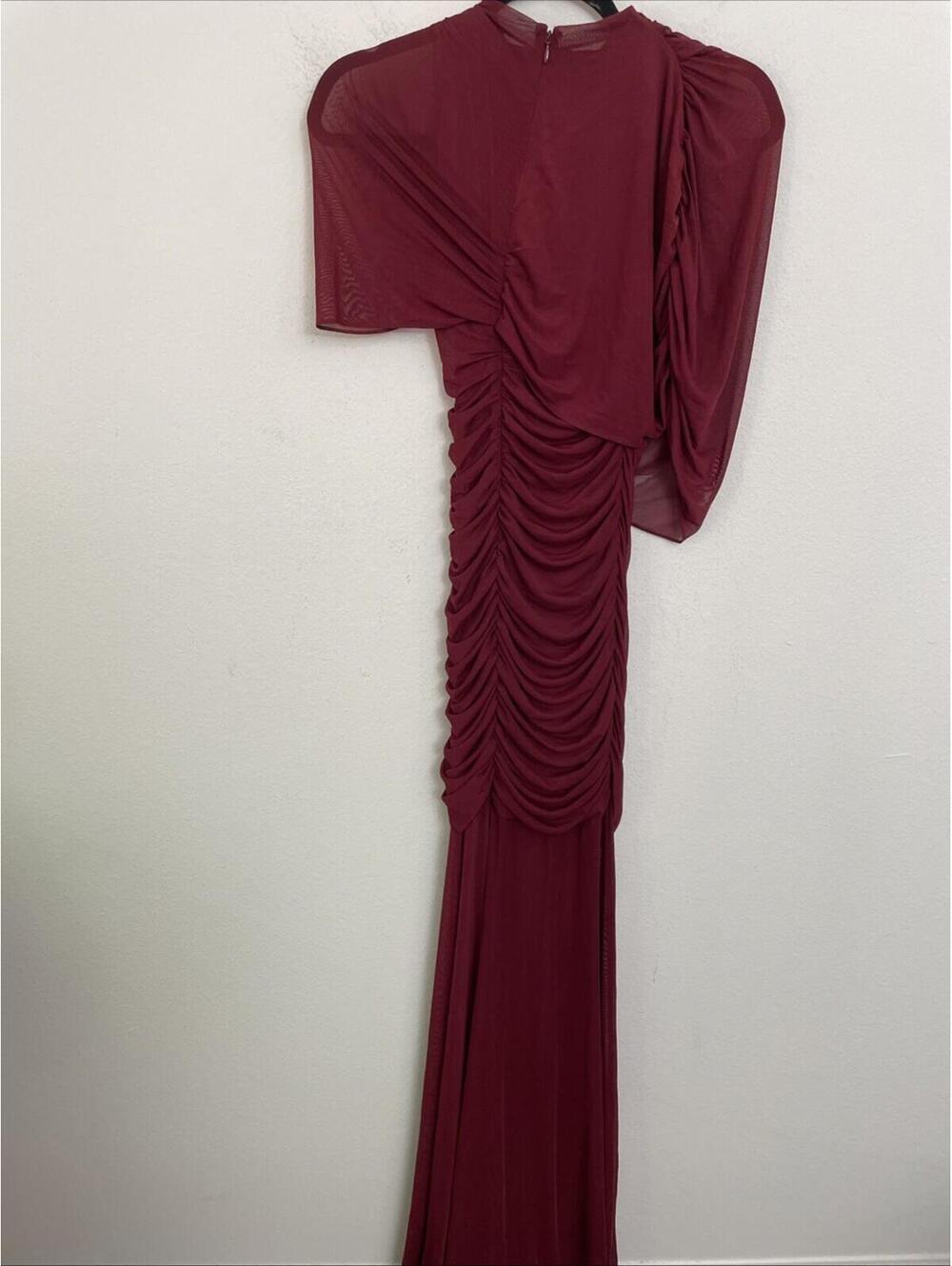 Amanda Uprichard x REVOLVE Evianna MESH Gown Draped  Burgundy size S $297msrp - Picture 9 of 9